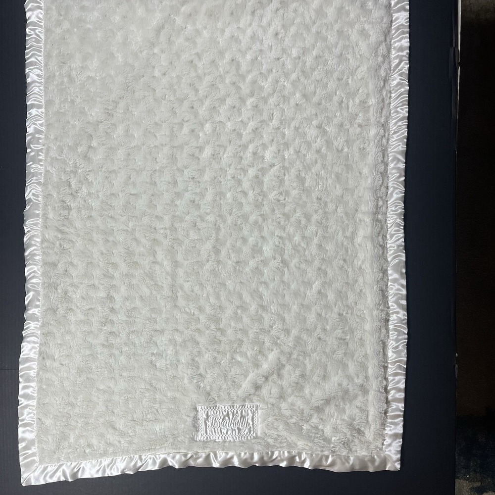 Nojo Baby Blanket White Cream Colored with Satin Back Side Trim Embroidered Soft